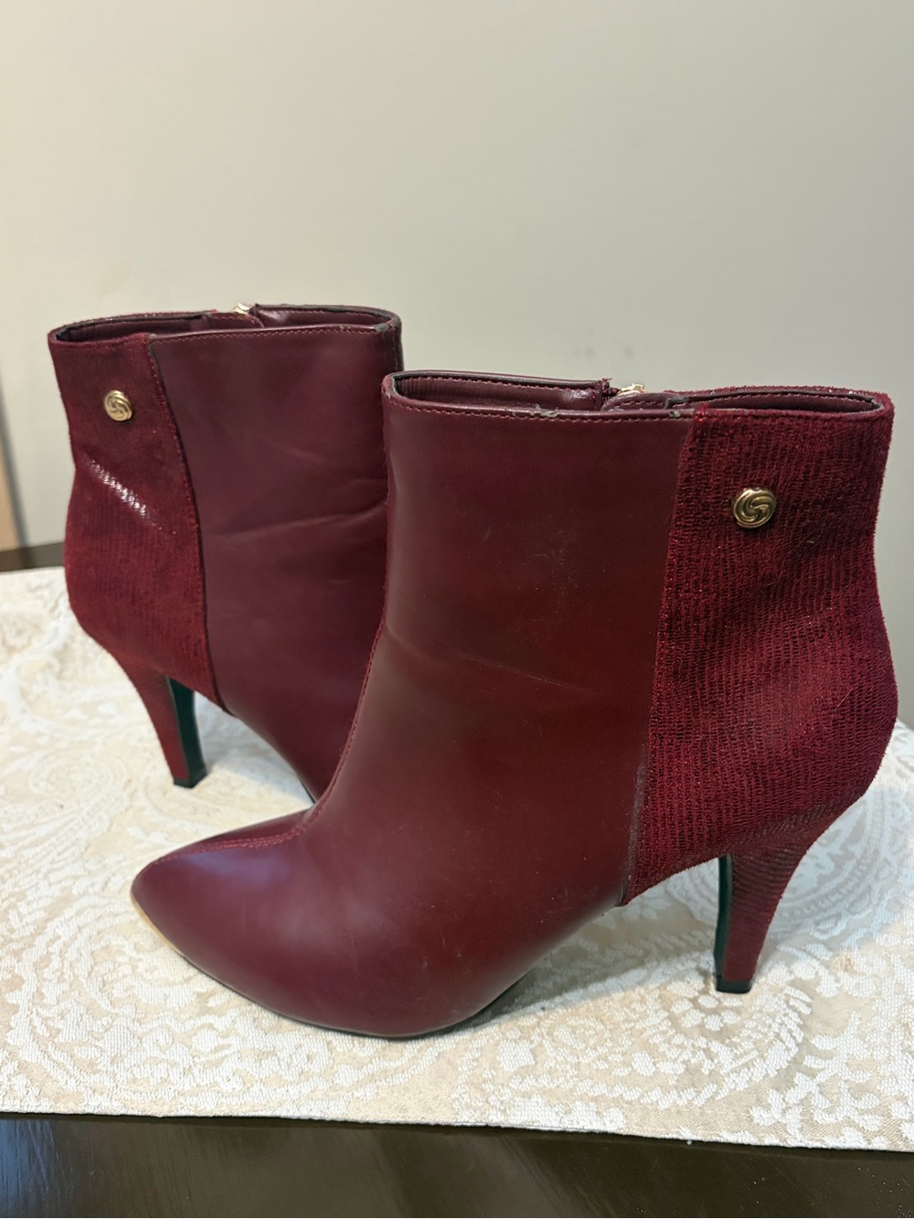 Bellini Wine Red Pointed Toe Ankle Booties